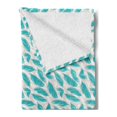 thumbnail image 2 of Turquoise Soft Flannel Fleece Blanket, Quills Design Bird Feathers Abstract Animal Elements Nature Inspired, Cozy Plush for Indoor and Outdoor Use, 50" x 60", Turquoise White Beige, by Ambesonne, 2 of 5