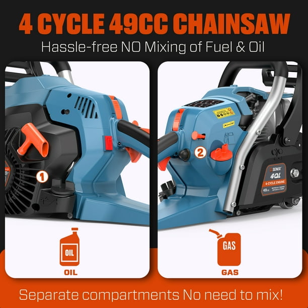Senix 49cc 4-Cycle Gas Chainsaw, 18-Inch Oregon Bar and Chain