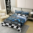 thumbnail image 2 of 3 Pieces Sports Race Car Cotton Duvet Cover Sets,Blue Race Car Racing Flag Comforter Cover Adults Bedroom Decor,Retro Camouflage Print Bedding Set,Extreme Sports Competitive Quilt Cover,Full, 2 of 6