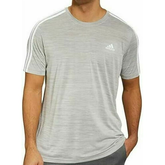 NEW!!! adidas Men's 3 Stripe Tech Tee Moisture Wicking Fabric Relaxed Fit, Large