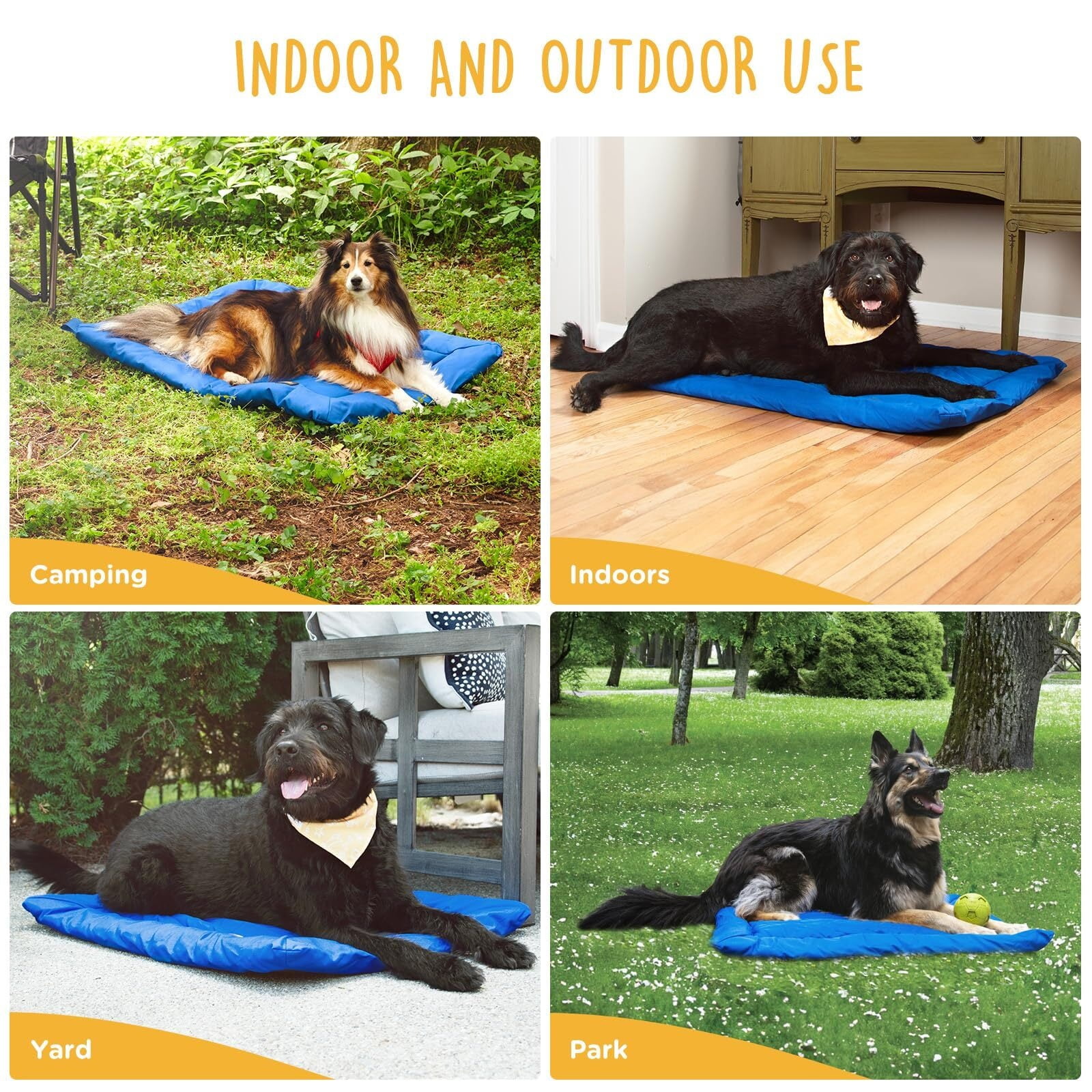 Travel Dog Beds, Foldable, Water Resistant, Machine Washable Dog Bed, Dog Bed for Medium Size Dog, Portable Indoor/Outdoor Dog Bed for Camping, Parks, or Home, Dark Blue