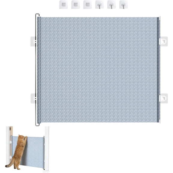 Retractable Pet Gate Large, No Drill Mesh Barrier with Hooks, Easy Install Indoor Safety Gate for Cats Dogs Staircase (125cm x 50cm)