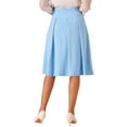 thumbnail image 3 of INSPIRE CHIC INSPIRE CHIC Women's Office Work Skirts Belted Waist Midi A-Line Pleated Skirt XS Sky Blue, 3 of 6
