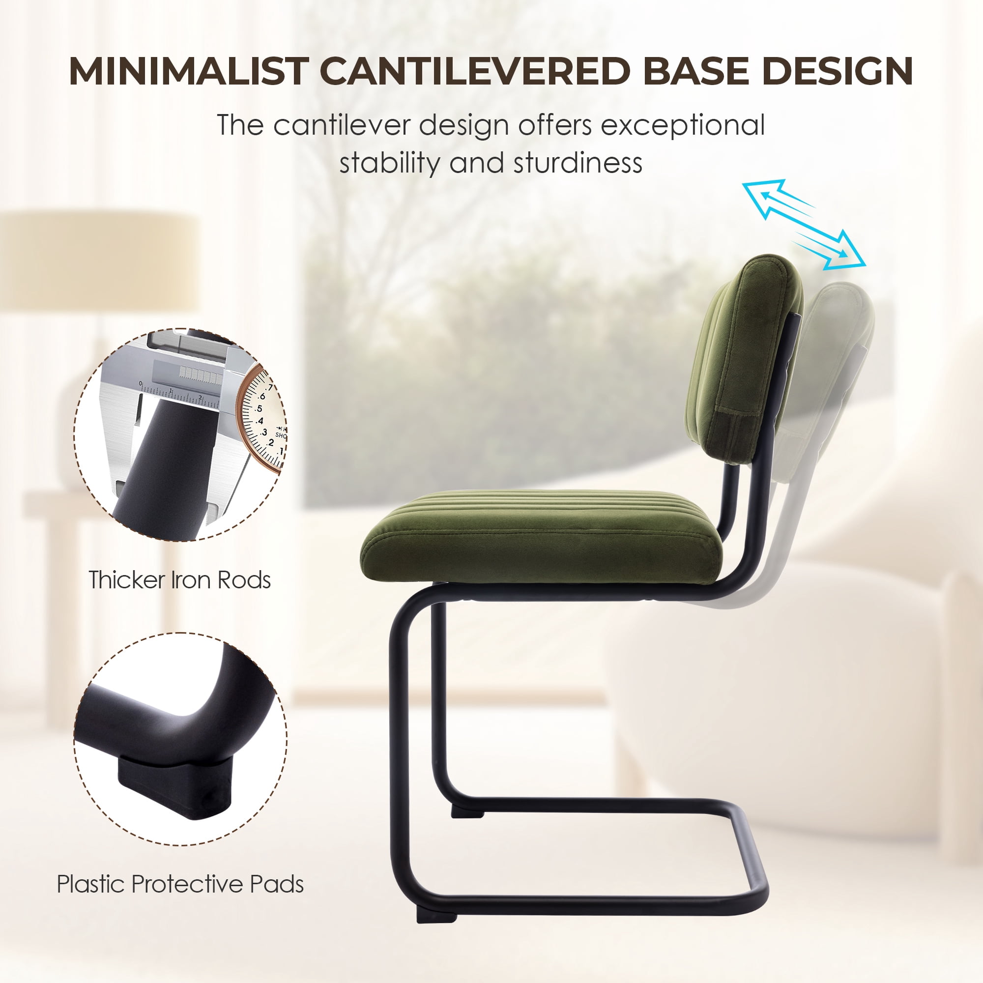 Zesthouse Mid Century Modern Dining Chairs Set of 2, Velvet Upholstered Dining Room Chairs with Metal Legs, Tufted Channel Kitchen Chairs for Dining Living Room, Green
