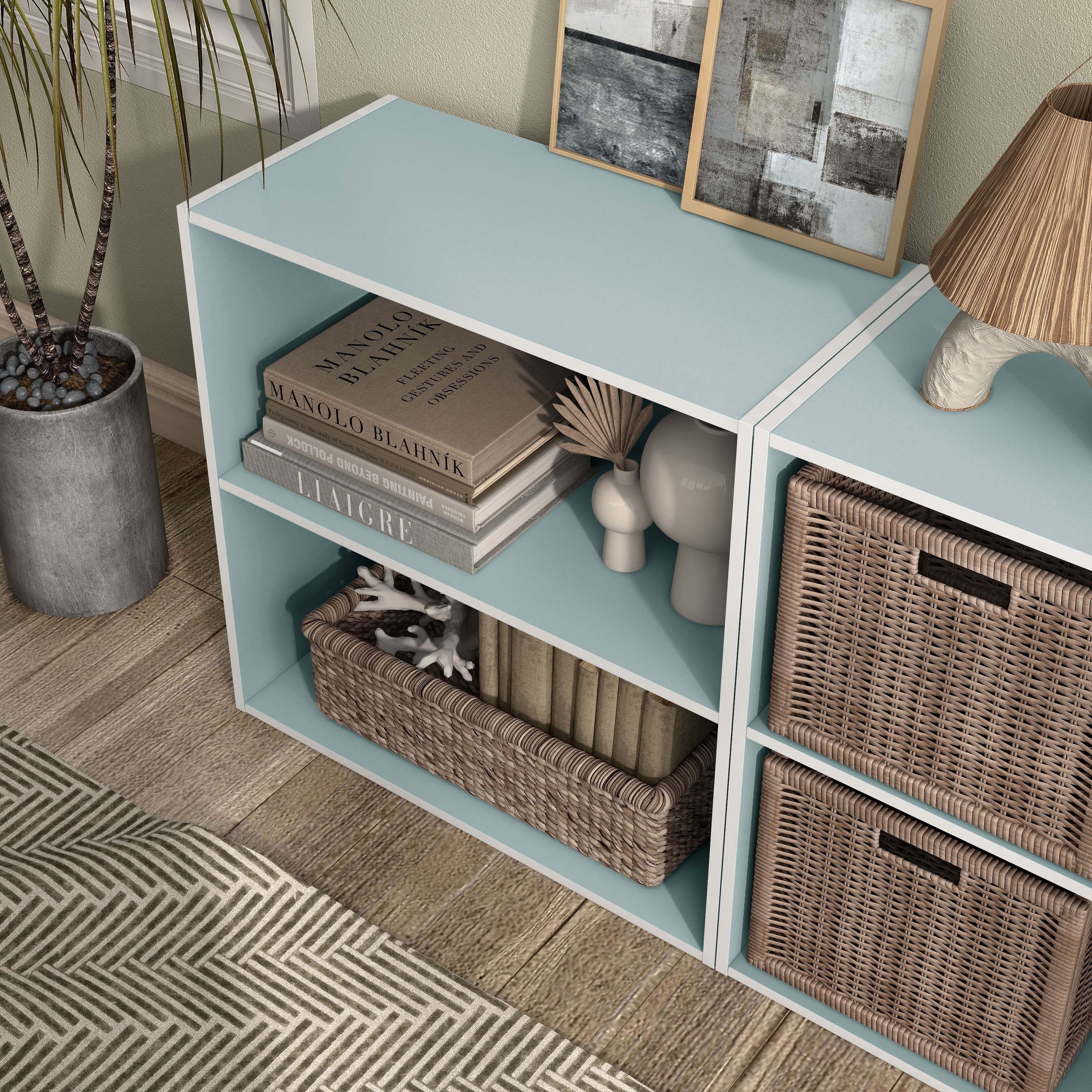 Furniture of America Brooks Stackable 2-Tier Wood Light Blue Kids Bookcase