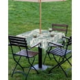 thumbnail image 4 of Hokiten Outdoor Tablecloths with Umbrella Hole & Zipper, Teal Garden 60x60 Inch Square Tablecloths, Modern Art Building Trees Rock Landscape Waterproof Table Cloth, Patio/Pool/Picnic Table Covers, 4 of 7