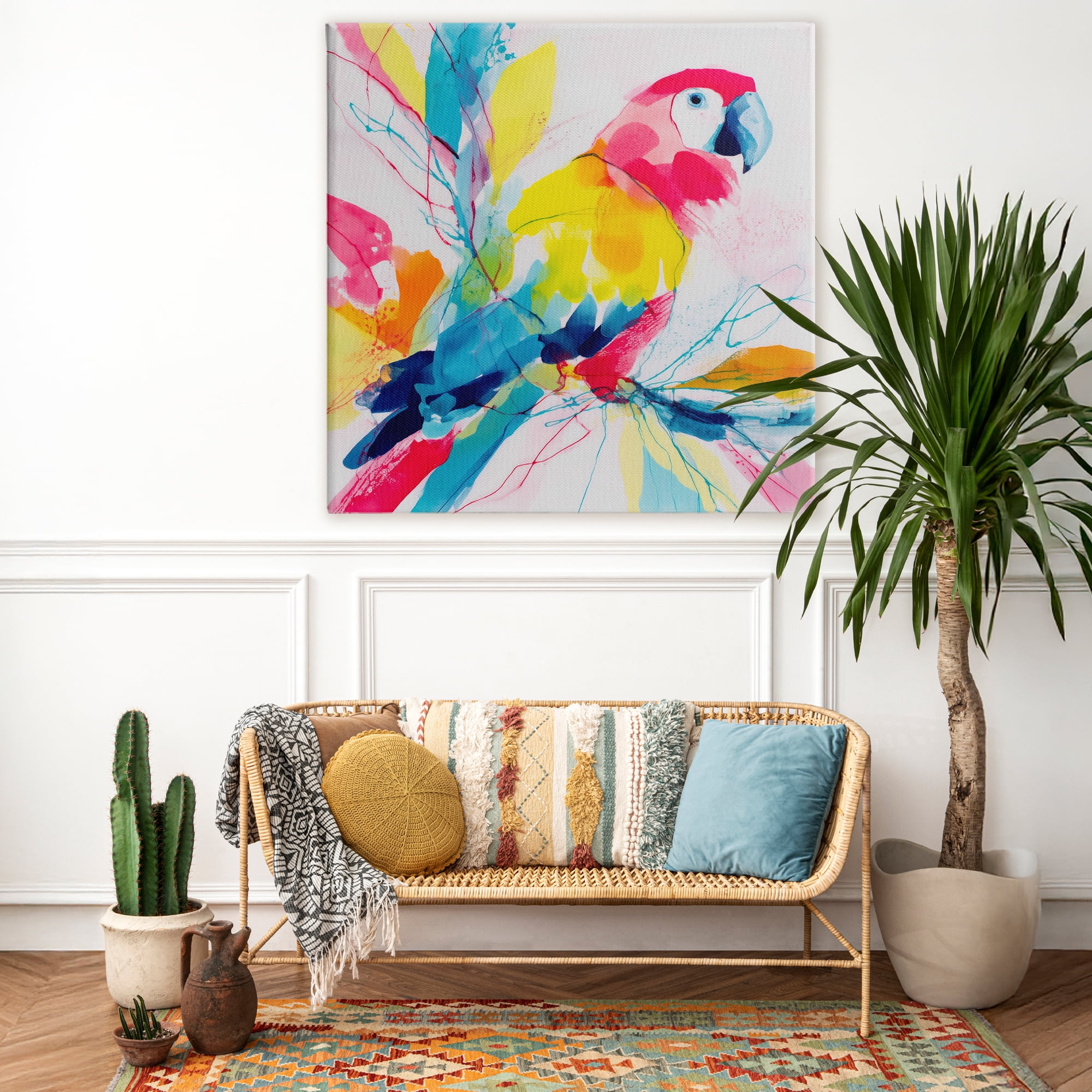 Stupell Industries Expressive Parrot in Bloom Canvas Wall Art, design by Chromatic Storm Studio