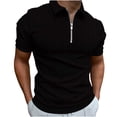 thumbnail image 1 of Hauts d'Été Chemises Noires pour Hommes Chemises Décontractées Unies Col Rabattu Chandail Rayé Haute Élasticité Manches Courtes Blouse Extensible Chemises Non Rentrées, Noir, TTG, 1 of 8