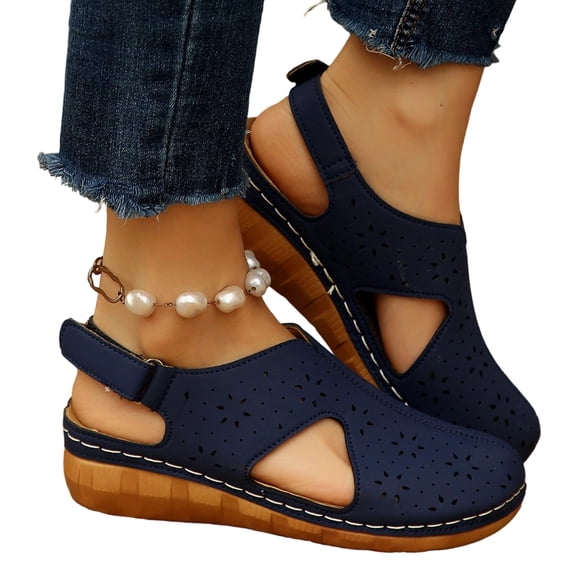 Womens Closed Toe Sandals Dressy Walking Sandal Slip On Arch Support Ankle Strap Wedge Sandals Summer Soft Sole Beach Sandal