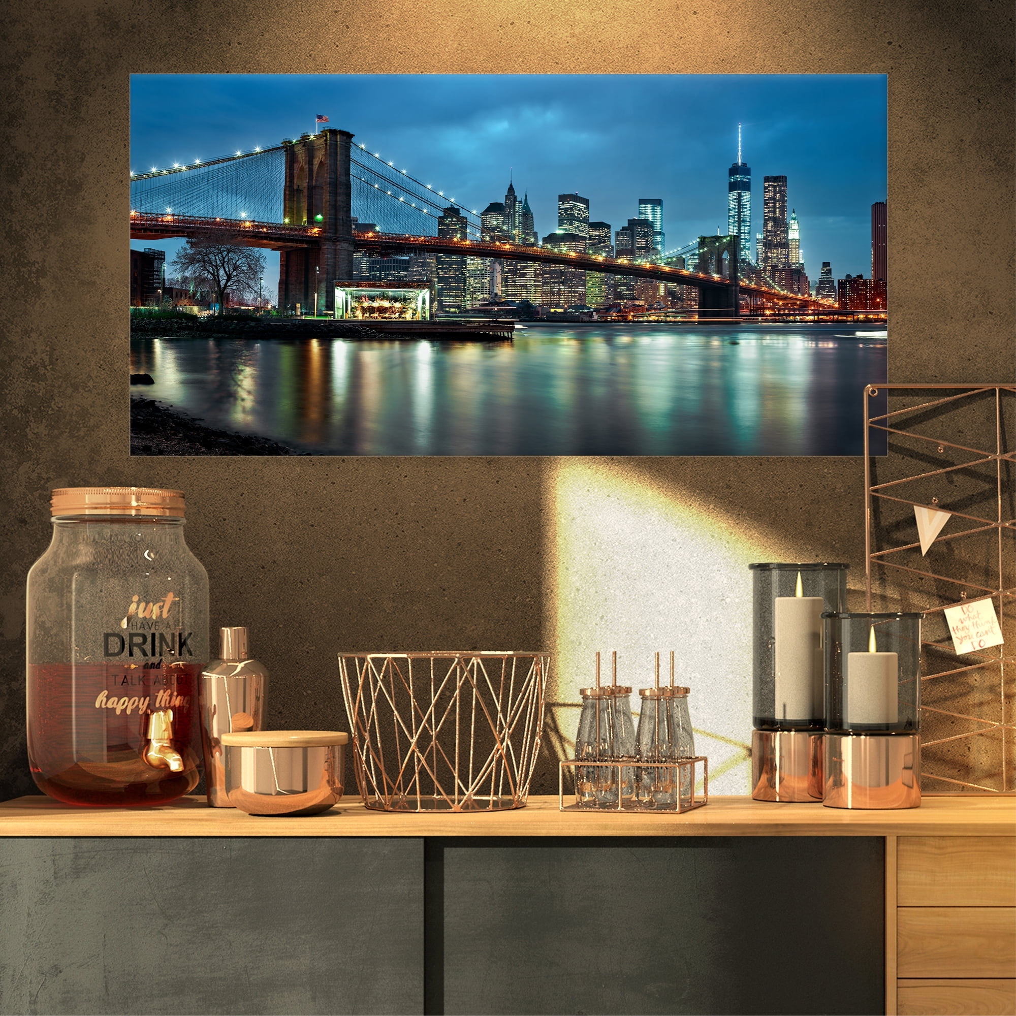 Designart 'Brooklyn Bridge and Skyscrapers ' Cityscape Canvas Print