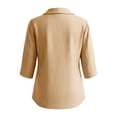 thumbnail image 5 of ClodeEU Women's Lapel Collar Linen 3/4 Sleeve Blouse, Casual Loose Fit Summer Top Khaki,Women's Plus L, 5 of 6