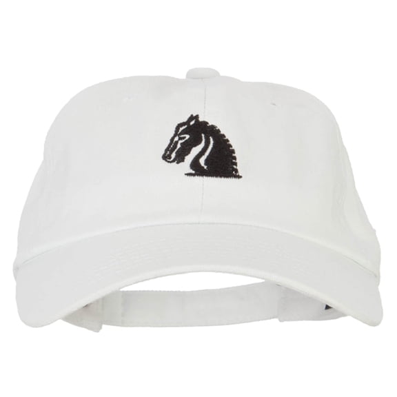 Chess Knight Symbol Embroidered Unstructured Washed Cap - White OSFM