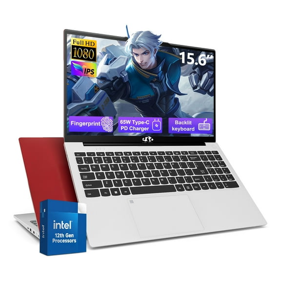 15.6 inch Laptop,2025 Student-Laptop with Backlit Keyboard Fingerprint 2 Years Warranty Intel Quad Core N100 (Up to 3.4GHz）Business-Laptop Computer,Red