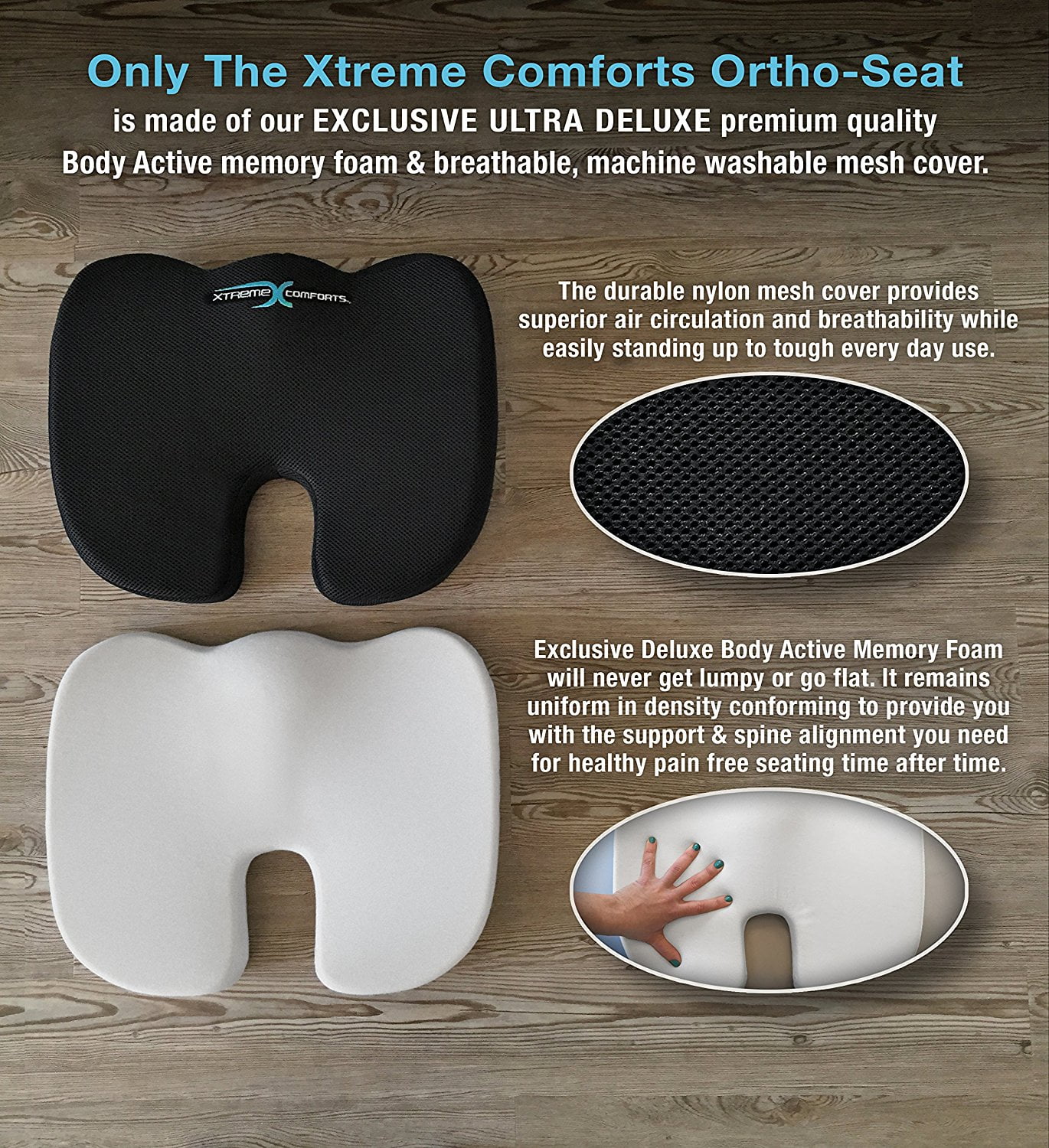 Coccyx Orthopedic Memory Foam Seat Cushion, Carry Handle, ANTI-SLIP Bottom  - Helps Sciatica Back Pain by Xtreme Comforts 