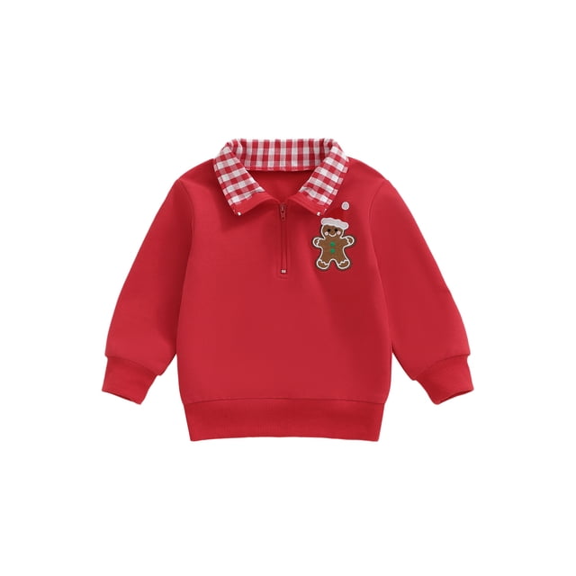 Sudadera navideña para niño pequeño con bordado de hombre de jengibre, manga larga, solapa, cremallera frontal, jersey holgado.