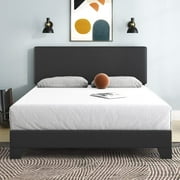 Einfach Full Upholstered Platform Bed with Adjustable Black Leather Headboard, No Box Spring Needed