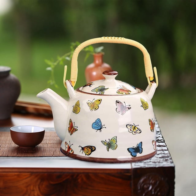 Ceramicé de té de té Heta de agua 900 ml de mango ergonómico con cafetera para la cafetera para la casa del hotel BBQ Housewarming Regalo mariposa
