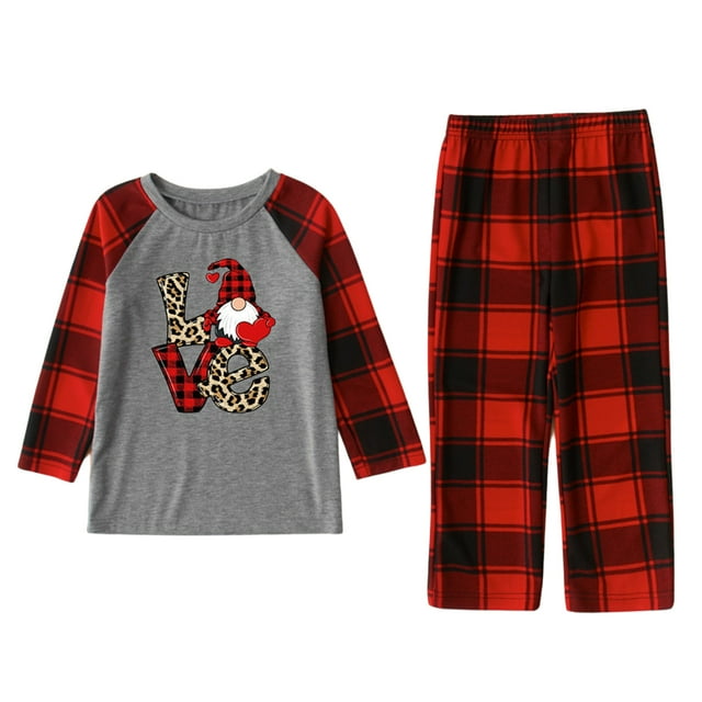 TheFound Parent-Child Match Pajamas Santa Tops with Plaid Pants Jumpsuit Gray