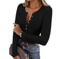 thumbnail image 2 of Womens Knit Tops Henley Neck Ribbed Long Sleeve Fall Shirts Stretch Slim Fit Blouse Tees Winter Clothes, 2 of 6