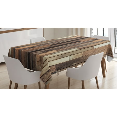 Cover For Dining Room Table Wooden Tablecloth, Brown Old Hardwood Floor Plank Grunge Lodge Garage Loft Natural Rural Graphic Artsy Print, Rectangular Table Cover for Dining Room Kitchen, 52 X 70 Inches, Brown, by Ambesonne ()