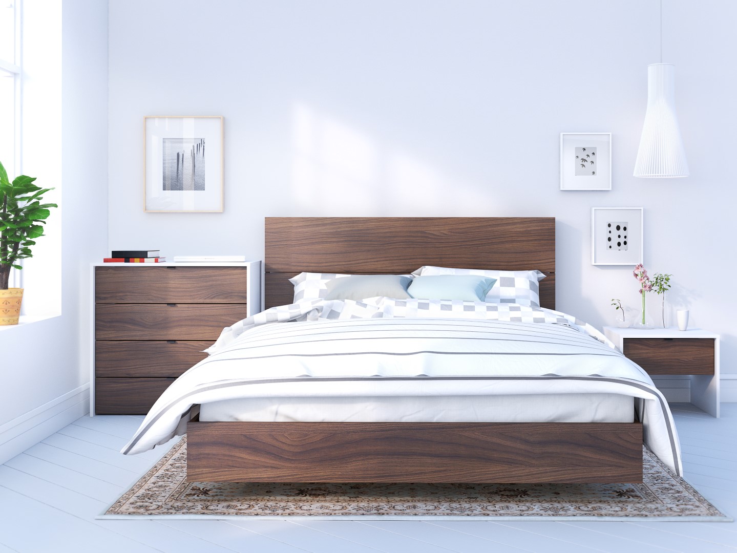 Identi-T Ensemble de Chambre 4 Pcs Taille Grand Blanc et Noyer