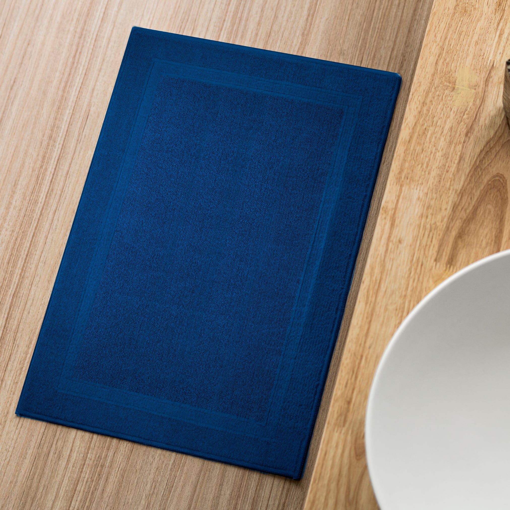 Premium Cotton Banded Navy Blue Bath Mats Pack of 2, 22x34 inches [Not a Bathroom Rug] - Infinitee Xclusives