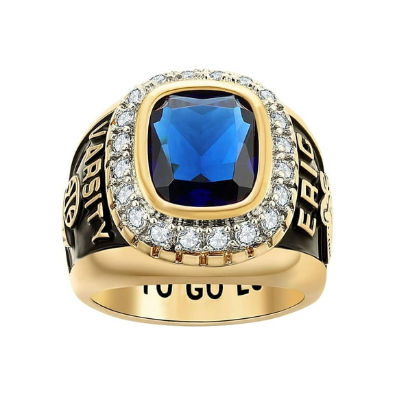 Bhavani Gems CLASS RING Men's 14K Gold Plated CZ Encrusted Class Ring, Personalized, High School or College Graduation Ring