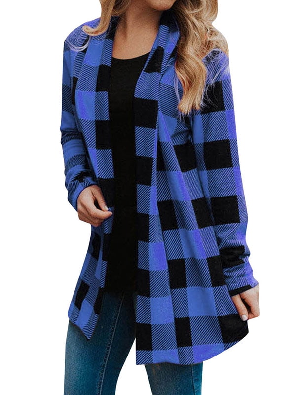 ZXZY - Women Colorblock Plaid Elbow Patch Long Sleeves Cardigan ...