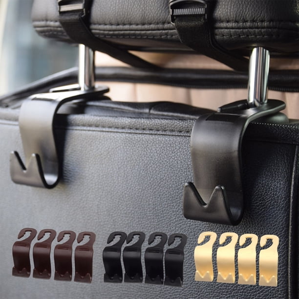 Ganchos para el respaldo del asiento de coche - 4 piezas de ganchos para reposacabezas con candado para bolsos, bolsos y bolsas de la compra, marrón/beige, 12x8x9cm