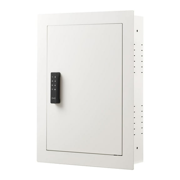 KFFKFF 0.83 sq.ft Wall Safe, 3-Tier Hidden Safe with Password, Key & Turning Knob, Q235 Cold-Rolled Steel In-Wall Storage with Adjustable Shelves & Mounting Holes for Valuables, White