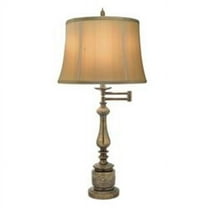 Stiffel SWTL-K4029-K3098-ATS 34 in. Amber Tortoise Shell Swing Arm Table Lamp with Tan Silk Shantung Shade