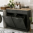 thumbnail image 6 of HARIPUL Double Tilt Out Trash Cabinet, 26 Gallon Trash Can Cabinet with Drawers & Handles for Kitchen, Black/Light Brown Top, 6 of 9