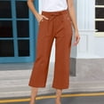 thumbnail image 2 of Women's Petite Cropped Linen Pants Straight Leg Summer Trousers with Button Closure Pockets for Casual Style, 2 of 6