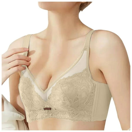 TJUJUSO Lace Bra for Women Lingerie Brassiere Comfort Seamless Underwire Lace Floral Bra V Neck Push Up Bras Plus Size Full Coverage Bra Pink L
