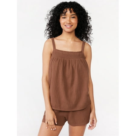 

Joyspun Women s Gauze Smocked Cami Top and Shorts Sleep Set Sizes S to 3X