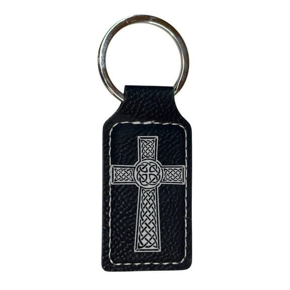 Keychain - Rectangle - Celtic Cross - Leather