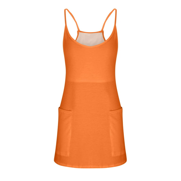 Mlqidk Womens Summer Dresses Workout Dress with Built-In Bra & Shorts  Pockets Athletic Dress for Exercise Golf Dresses Orange XL
