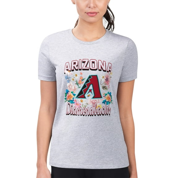 Women's G-III 4Her by Carl Banks Heather Gray Arizona Diamondbacks Super-Slim Fit Lightweight Flowers Graphic T-Shirt