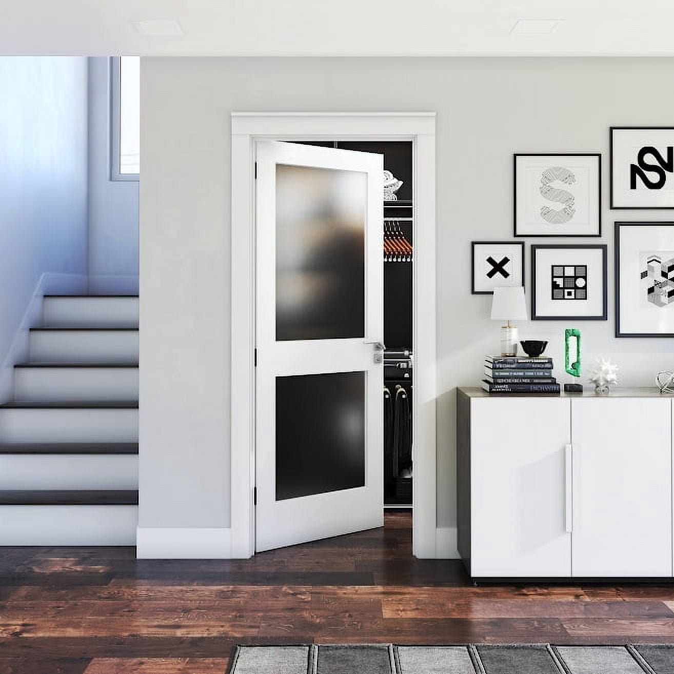 28 in. x 80 in. x 1-3/8 in. Frosted Glass 2-Lite Shaker Primed Solid Wood Core Interior Door Slab