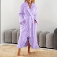 thumbnail image 3 of Fancifize Womens Long Robes Soft Flannel Ruffled Hem Bathrobe Fluffy Robe with Pockets and Waist Tie Loungewear Robes for Women, 3 of 5
