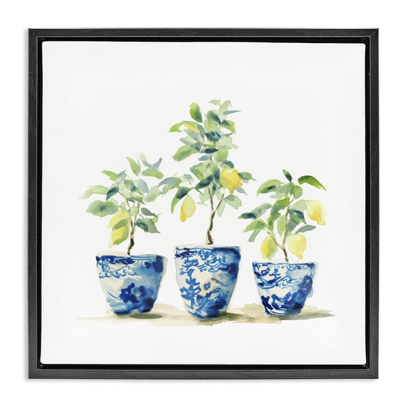 Stupell Industries Lemons In Blue Pots Black Framed Floater Canvas Wall Art, design by Svetlana Aleynikova