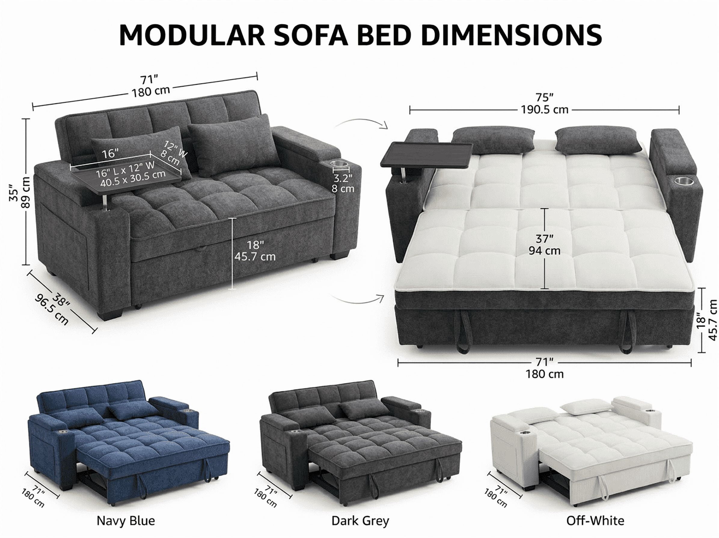 Convertible Sleeper Sofa Bed, Modern Pull Out Sofa Couch Bed with Adjustable Backrest for Living Room, Black