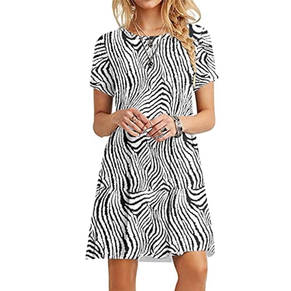 SBYOJLPB Short Sleeve Dress Clearance Fashion Women Casual Short Sleeve O-Neck Printing Ladies Loose Mini Dress Rollbacks