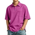 thumbnail image 2 of Men's Short Sleeve Polo Shirt with Chest Pocket, Solid Color Collared Button Up Casual Top, Lightweight Breathable Summer T-Shirt for Work Golf Outdoor Daily Wear 20-Purple L, 2 of 5