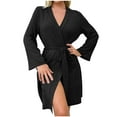 thumbnail image 2 of Robe for Women Ribbed Knit Bathrobe Stretchy Lounge Robe with Pockets Cozy Sleepwear Loungewear Lightweight Kimono Robe for Women, 2 of 4