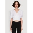thumbnail image 2 of Womens Trendy Puff Sleeve Button Front Peasant Crop Top, 2 of 5