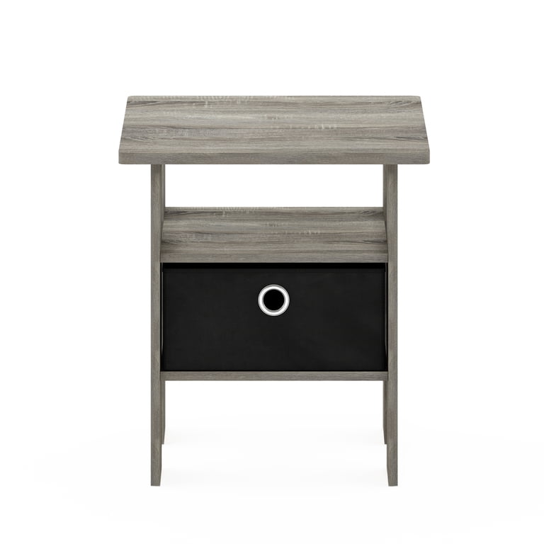 Furinno Andrey End Table with Storage Bin Drawer, Black/Gray photo 5