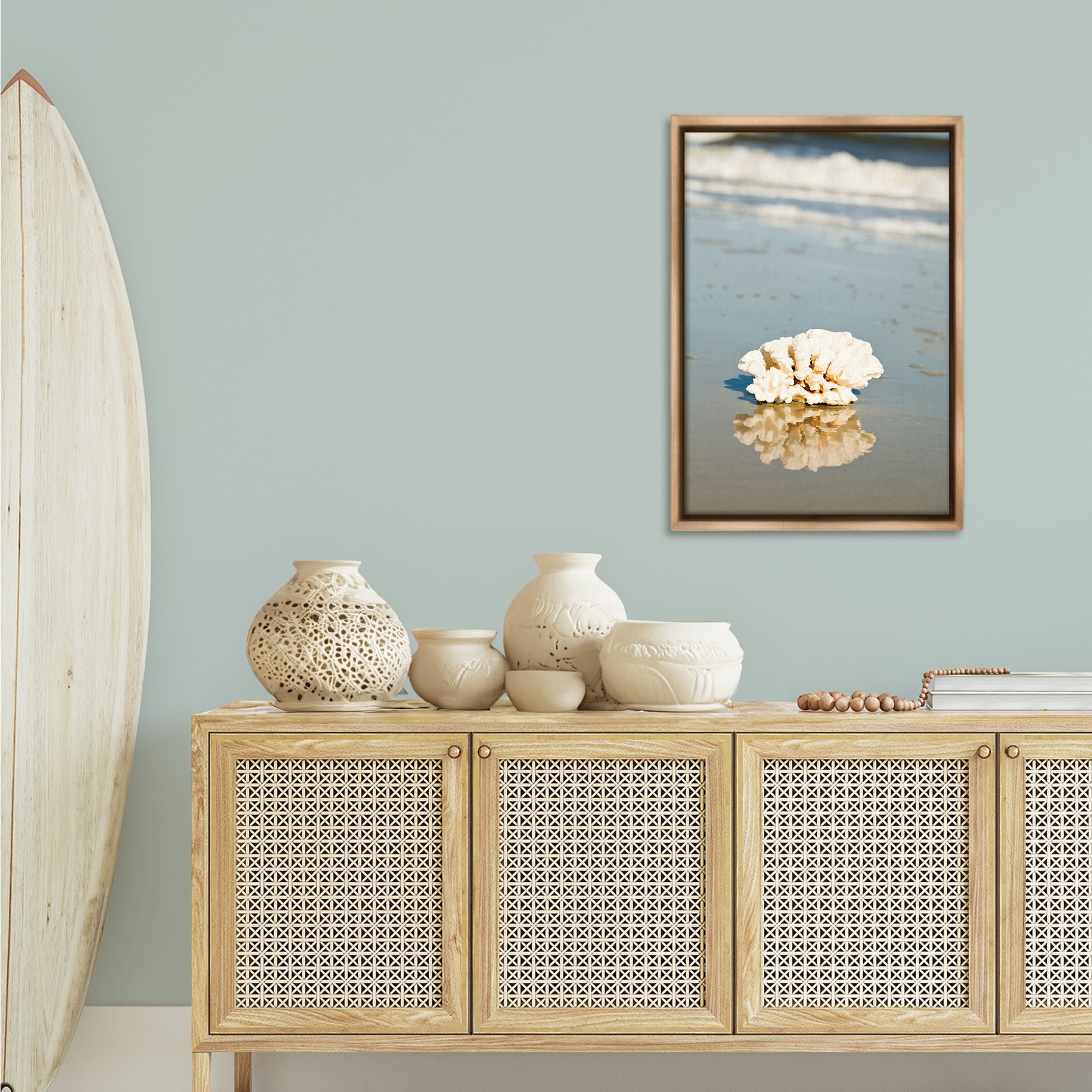 Stupell Industries Coral on Sea Shore Coastal Photography Brown Floater Framed Canvas Art Print Wall Art, 21 x 31