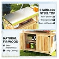 thumbnail image 4 of Outdoor Grill Cart w/ Stainless Steel Top, Solid Wood Kitchen Island - Rolling Prep Station w/ Storage, Natural Finish, 4 of 9