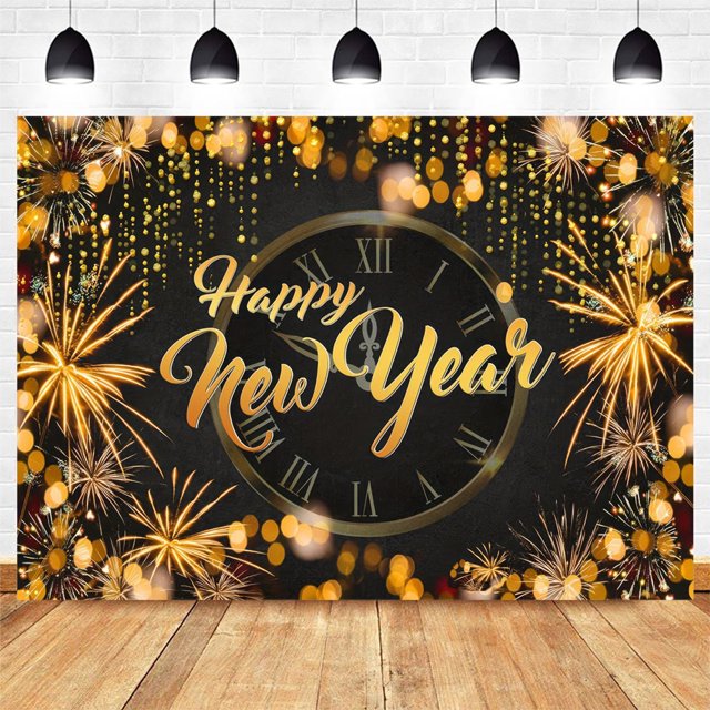 Tapiz para colgar en la pared, diseño de reloj de fuegos artificiales con diseño de feliz año nuevo